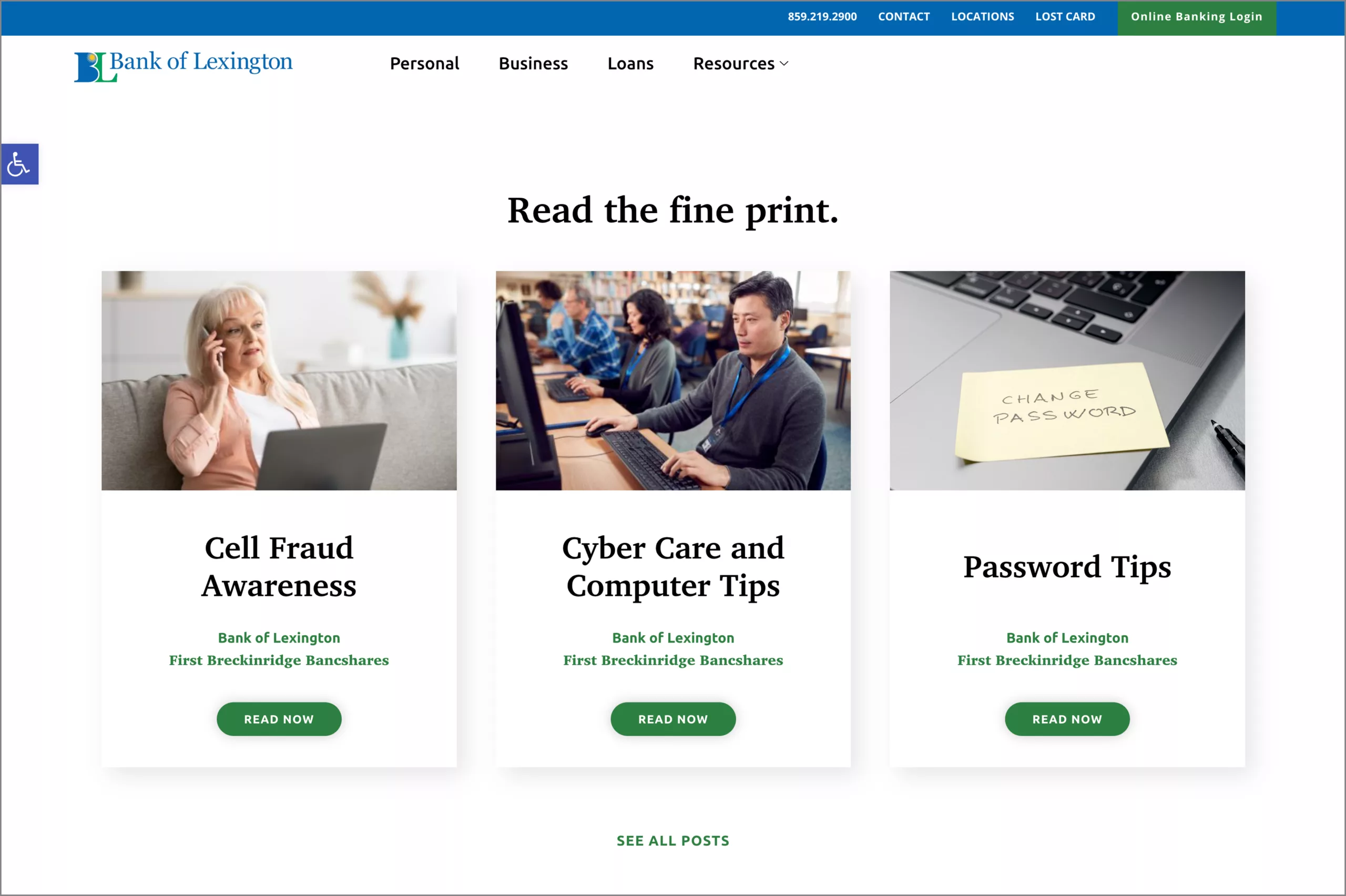 Bank of Lexington home page.