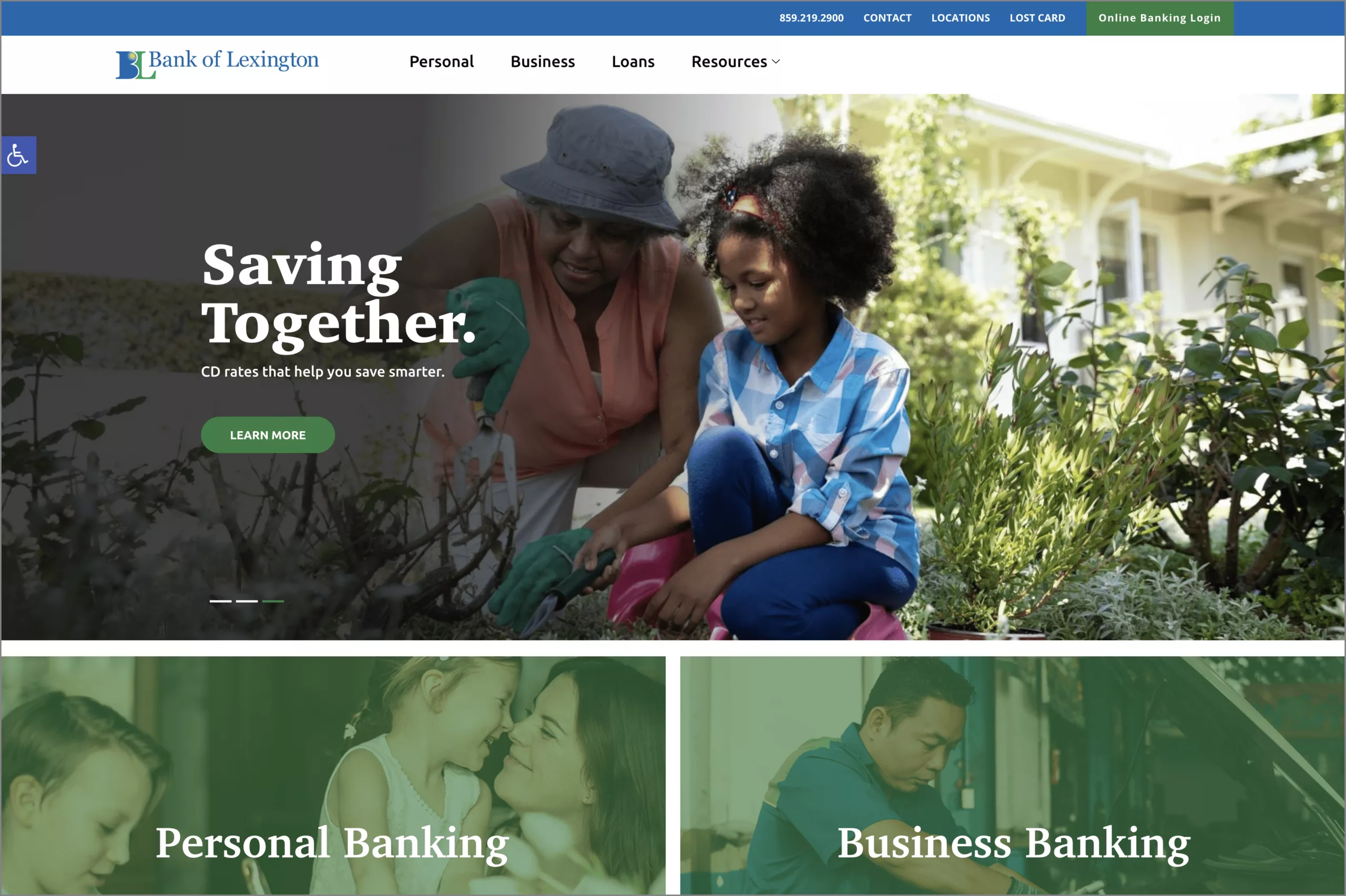 Bank of Lexington home page.