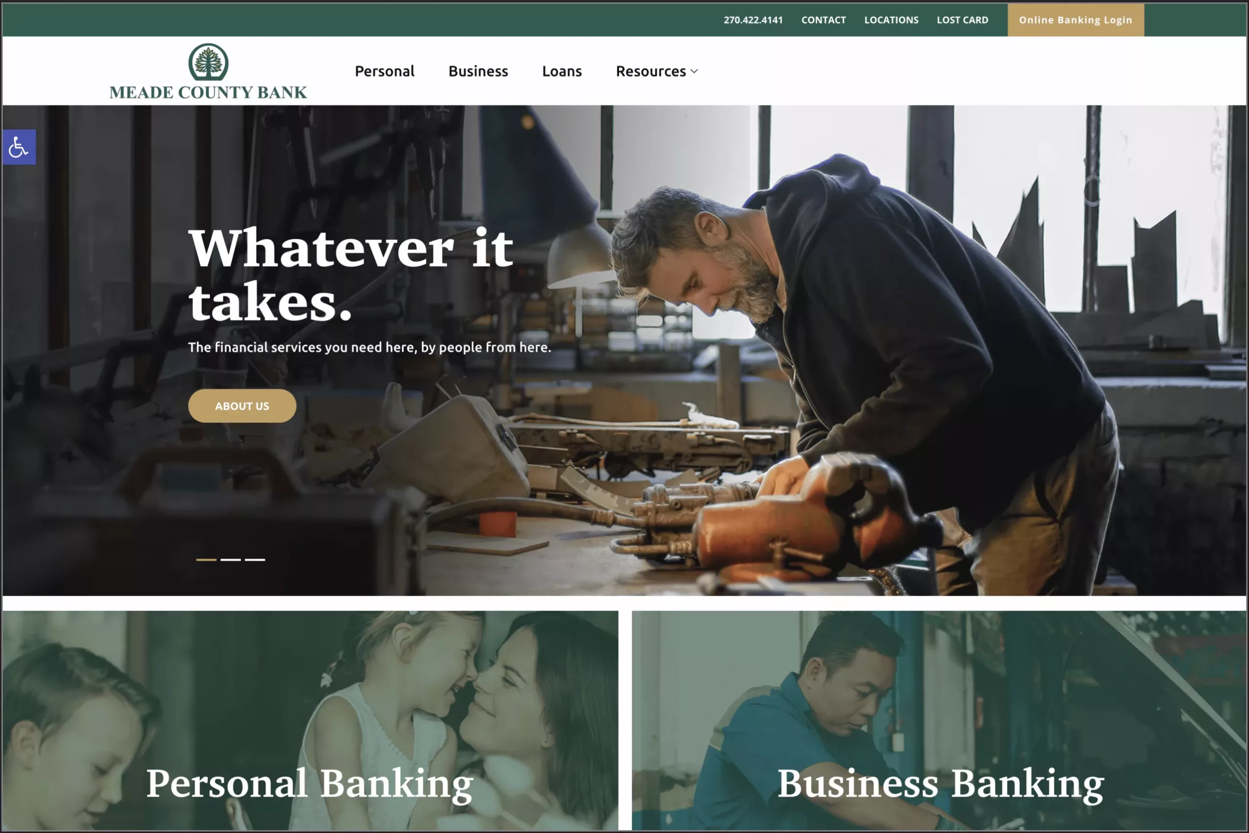 Meade County Bank home page.