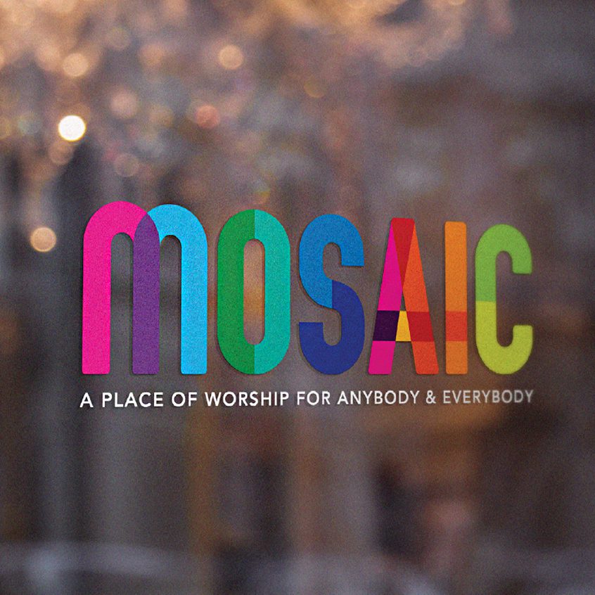 Mosaic logo on window
